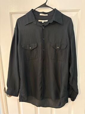 Perry Ellis Button Up Shirt Mens Medium Black Long Sleeve Lightweight